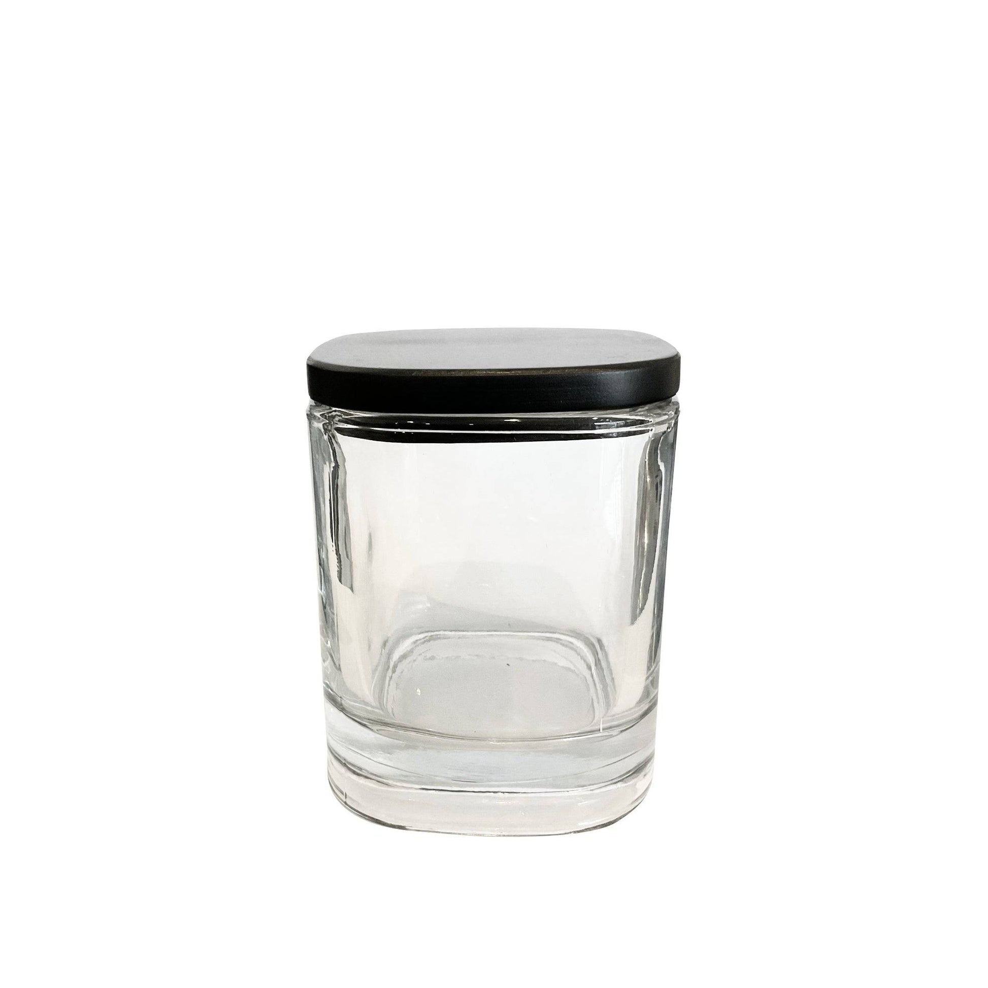 8 oz (240 ml) Clear Glass Square Candle Jar with Black Wooden Top - World of Aromas