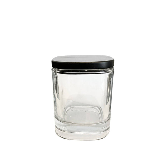 8 oz (240 ml) Clear Glass Square Candle Jar with Black Wooden Top - World of Aromas