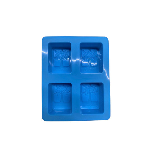 Blue Rectangular 4-Cavity Tree Pattern Silicone Soap Mold - World of Aromas