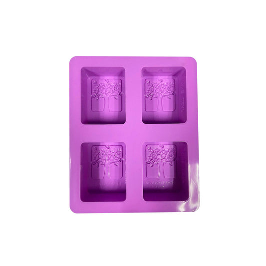 Purple Rectangular 4-Cavity Tree Pattern Silicone Soap Mold - World of Aromas