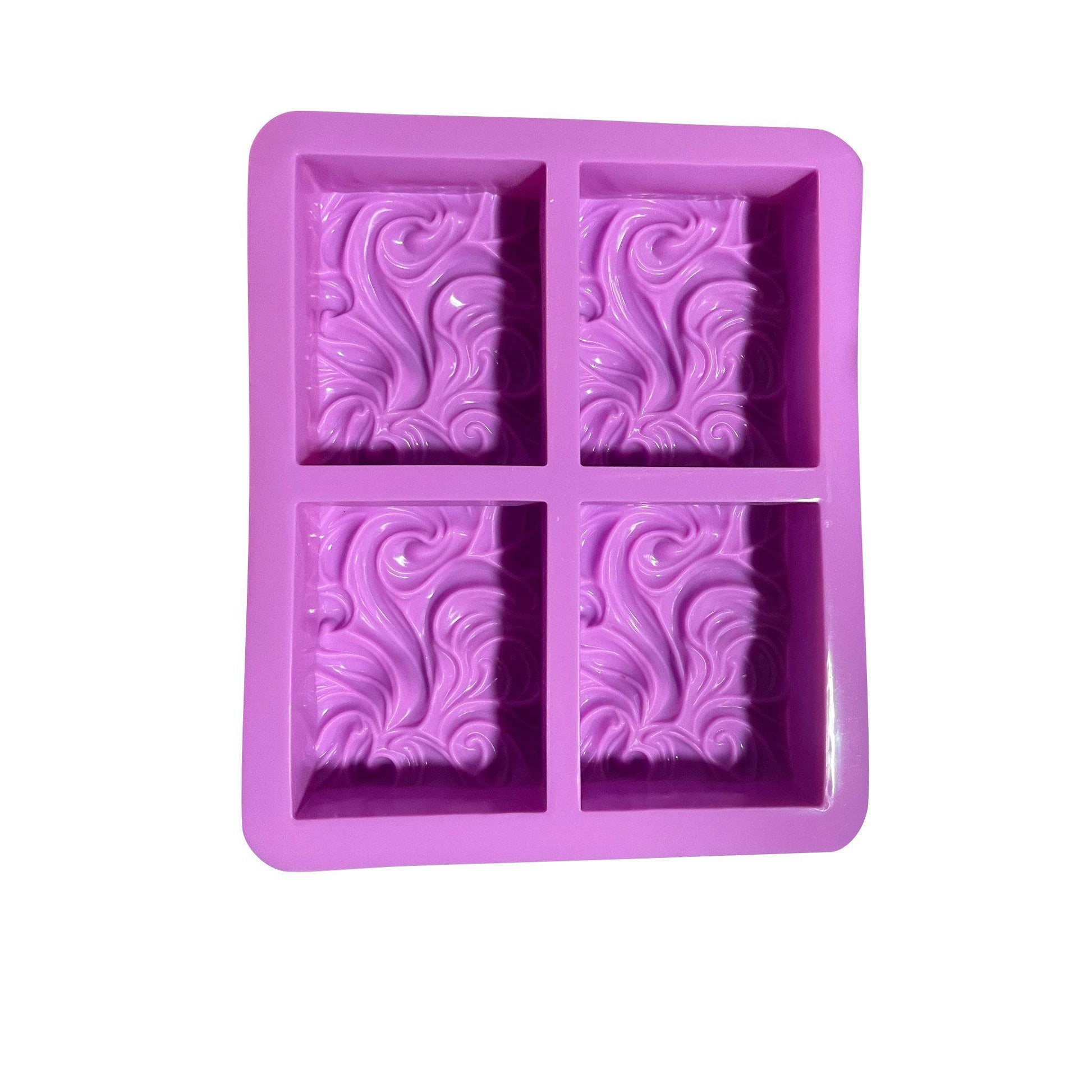Purple Rectangular 4-Cavity Wave Pattern Silicone Soap Mold - World of Aromas