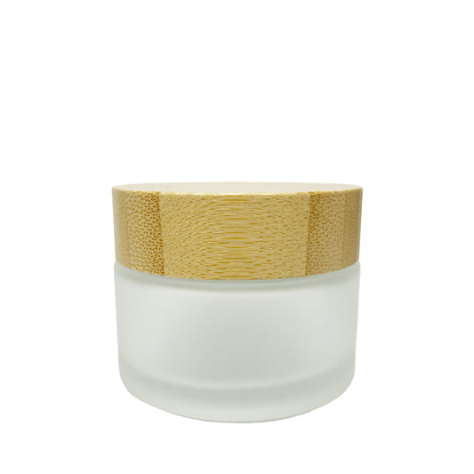 1.7 oz (50 ml) Frosted Clear Glass Jar with Bamboo Lid