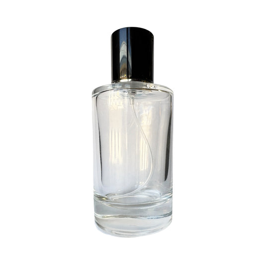 3.4 oz (100 ml) Clear Glass Cylinder Perfume Bottle with Black Magnetic Latch