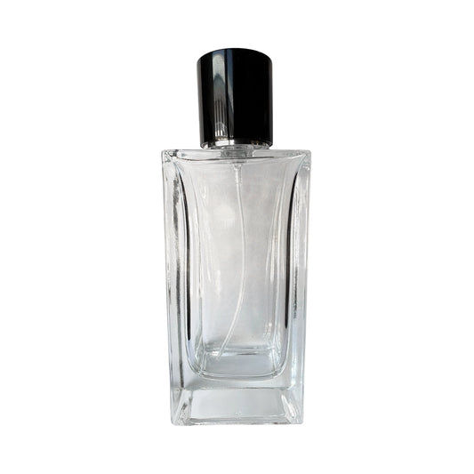 3.4 oz (100 ml) Clear Glass Rectangular Perfume Bottle with Black Magnetic Latch