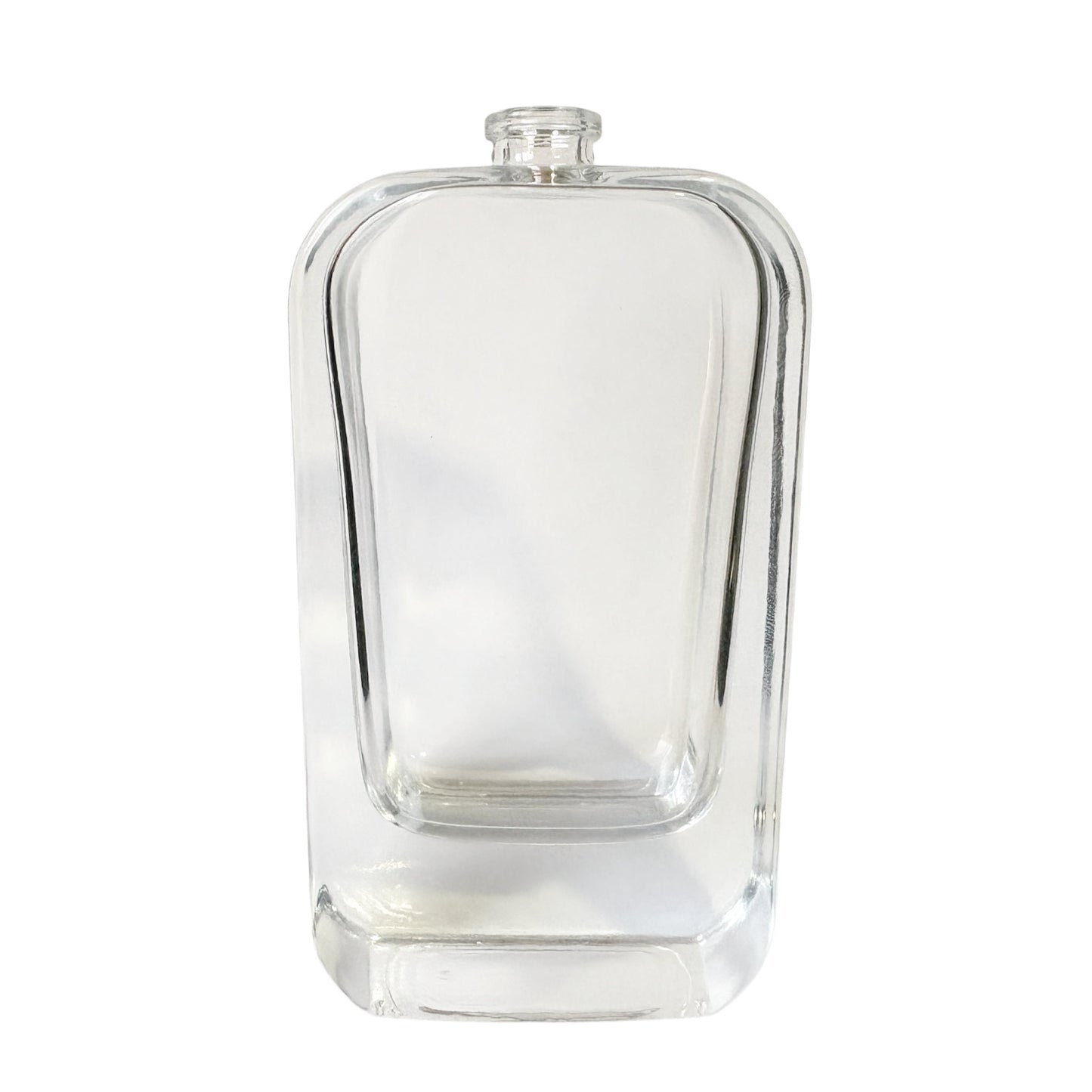 3.4 oz (100 ml) Clear Glass Rounded Rectangle Easy Crimp 15 mm Neck Perfume Bottle with Black Cap Set - World of Aromas