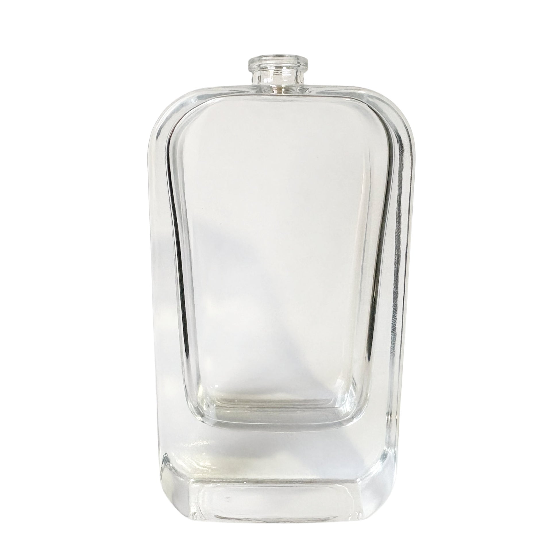 3.4 oz (100 ml) Clear Glass Rounded Rectangle Easy Crimp 15 mm Neck Perfume Bottle with Blond Cap Set - World of Aromas