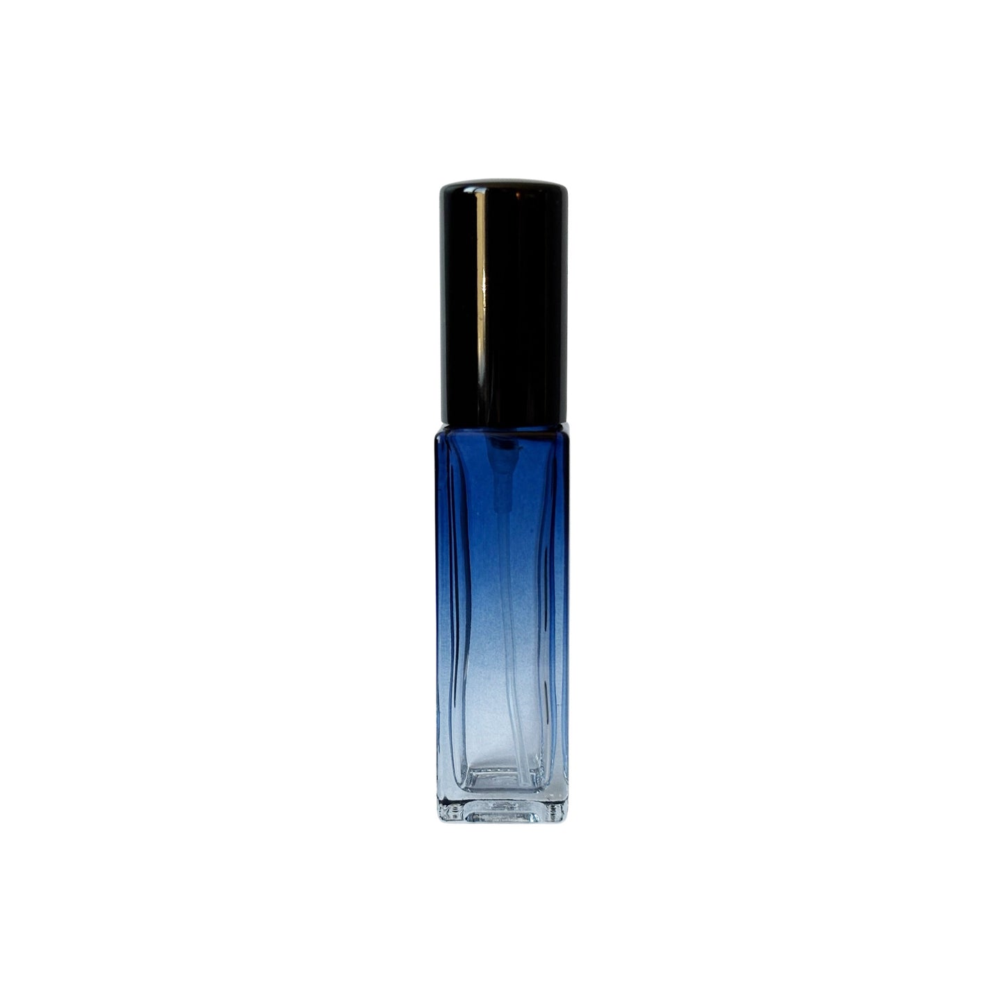 10 ml (0.34 oz) Blue to Clear Gradient Rectangular Glass Perfume Bottle with black cap - World of Aromas