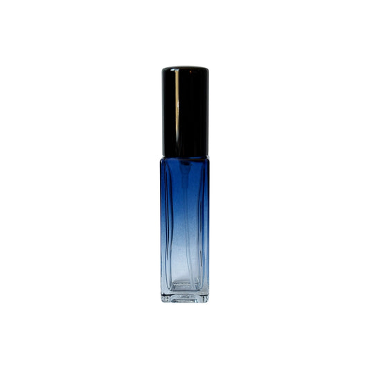 10 ml (0.34 oz) Blue to Clear Gradient Rectangular Glass Perfume Bottle with black cap - World of Aromas