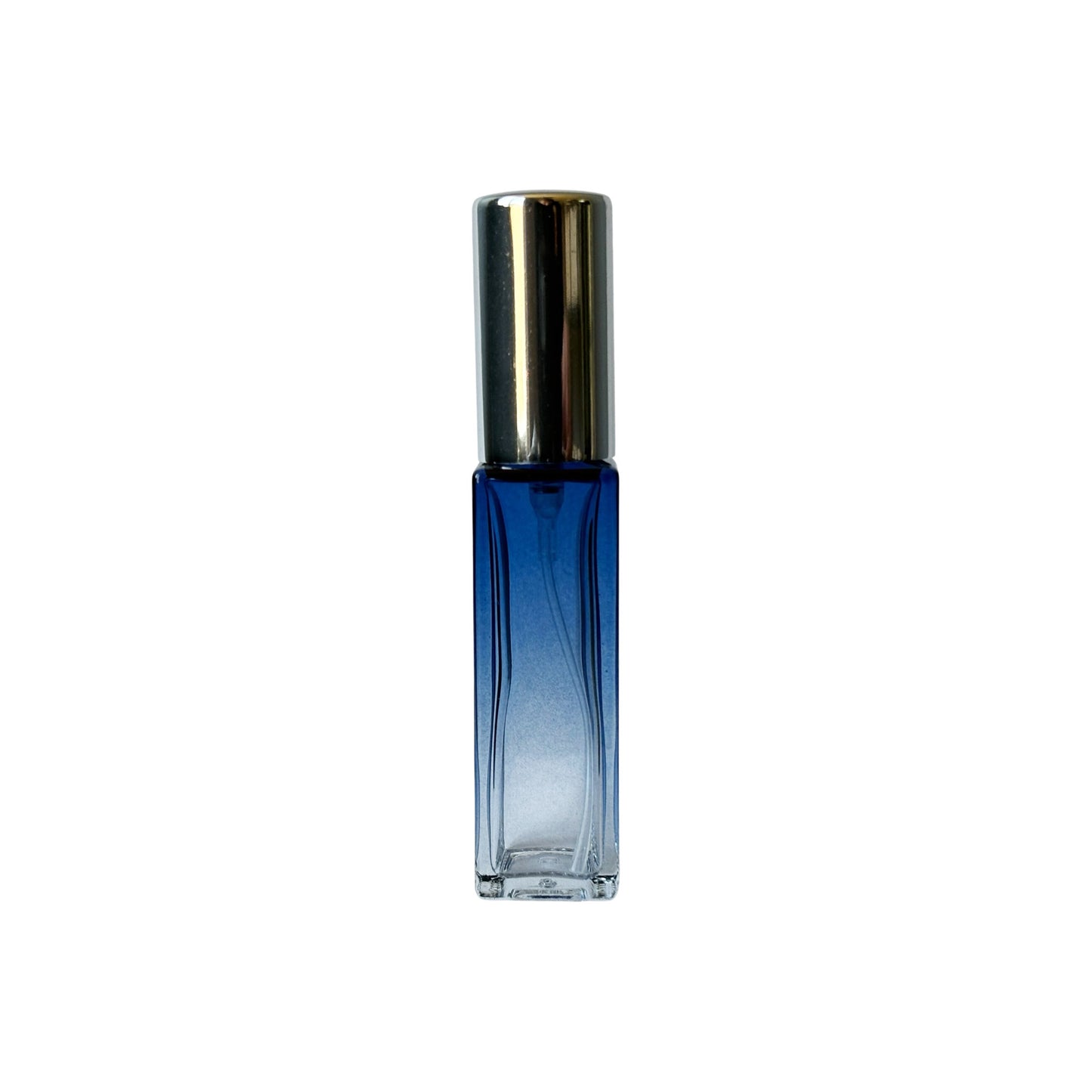 10 ml (0.34 oz) Blue to Clear Gradient Rectangular Glass Perfume Bottle with silver cap - World of Aromas