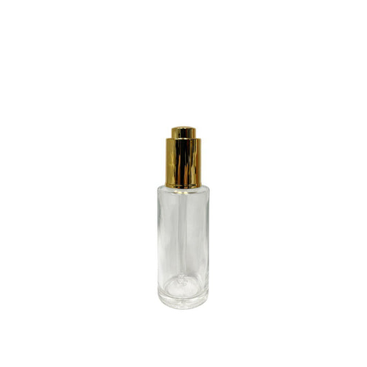 1.7 oz (50 ml) Clear Glass Cylinder Bottle with Gold Dropper