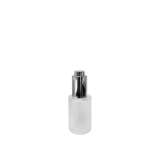 1 oz (30 ml) Frosted Clear Glass Cylinder Bottle with Silver Dropper