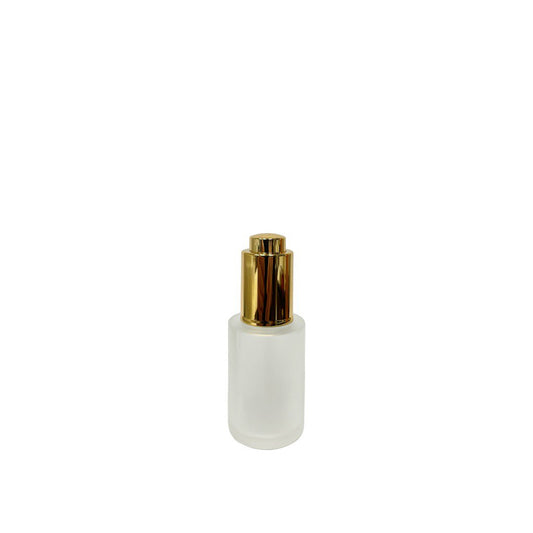 1 oz (30 ml) Frosted Clear Glass Cylinder Bottle with Gold Dropper