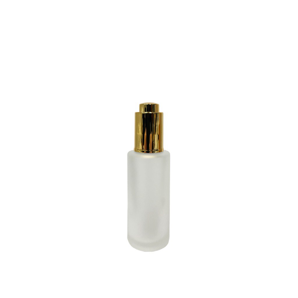 1.7 oz (50 ml) Frosted Clear Glass Cylinder Bottle with Gold Dropper