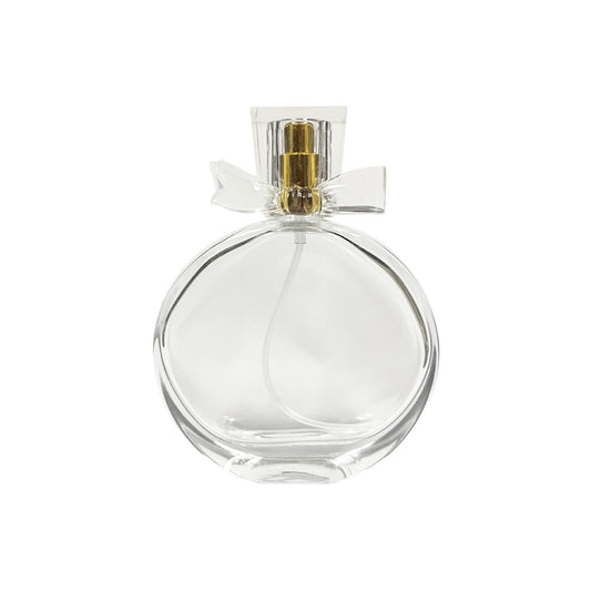 50 ml Clear Glass Circular Perfume Bottle with Bowtie Cap