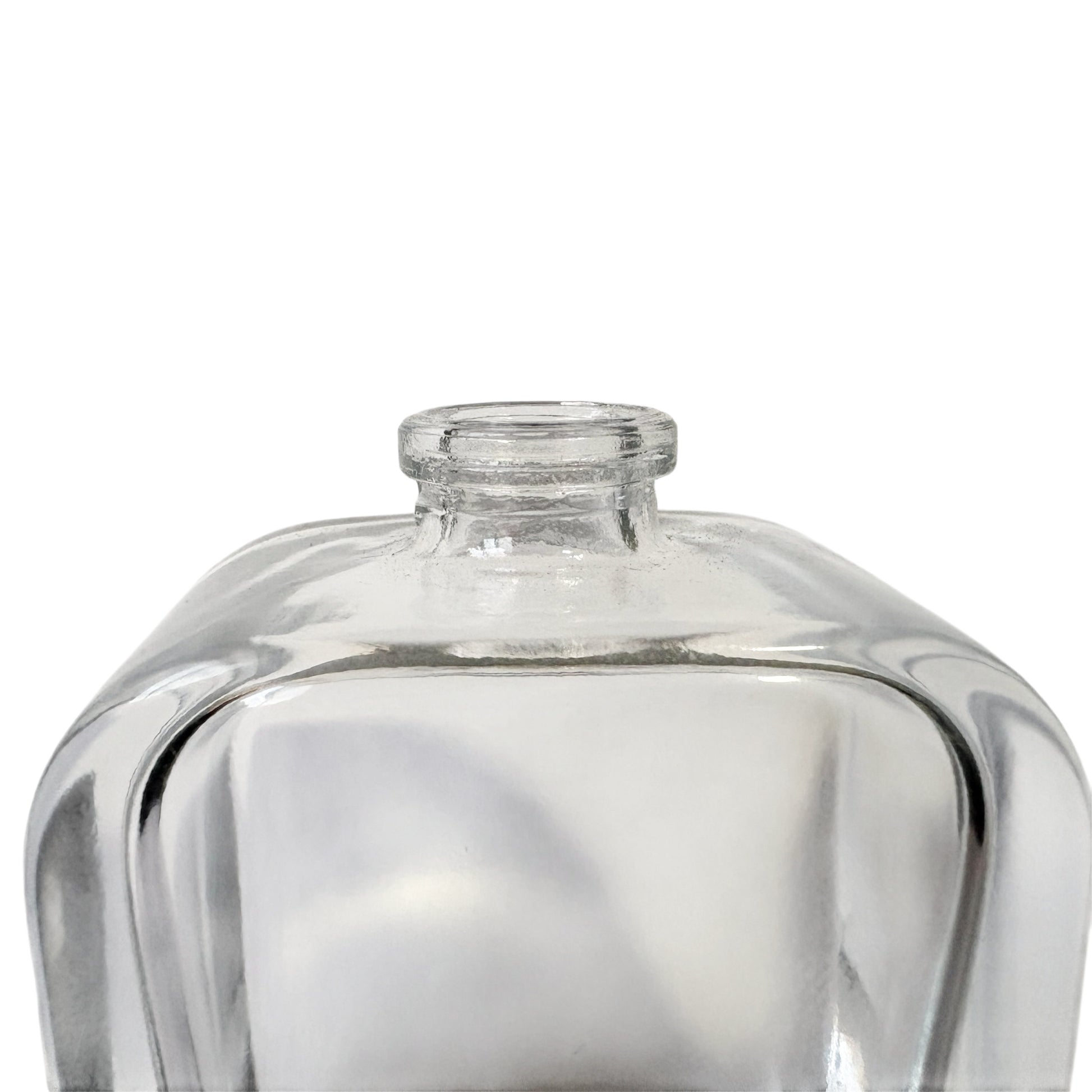 1 oz (30 ml) Clear Glass Rounded Rectangle Easy Crimp 15 mm Neck Perfume Bottle with Blond Cap Set - World of Aromas