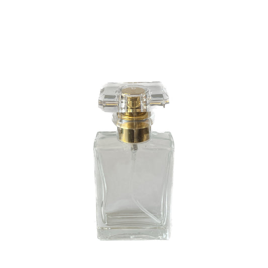 50 ml Clear Glass Perfume Bottle with Gold Sprayer & Clear Cap