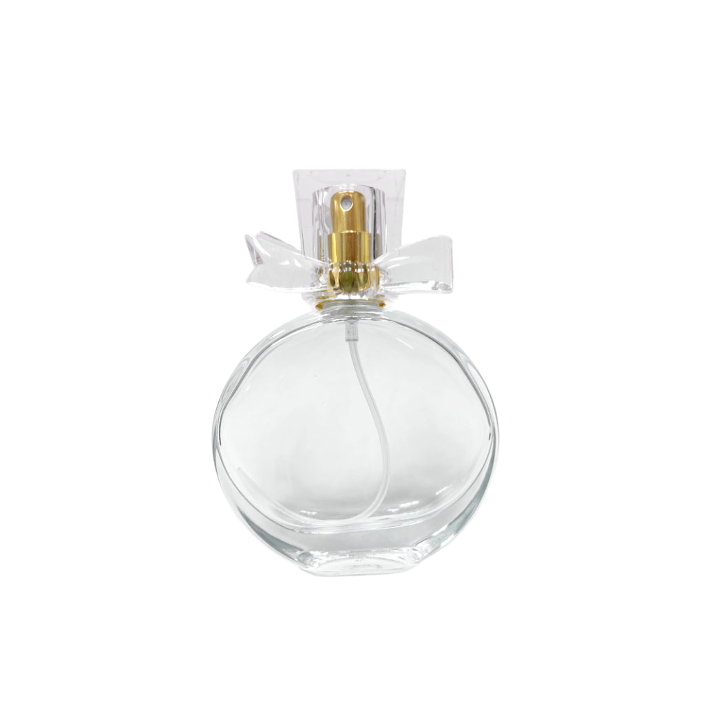 30 ml Clear Glass Circular Perfume Bottle with Bowtie Cap