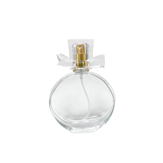 30 ml Clear Glass Circular Perfume Bottle with Bowtie Cap