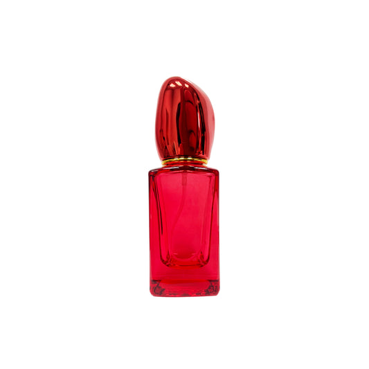 1 oz (30 ml) Red Glass Square Bottle with Red Stone Cap