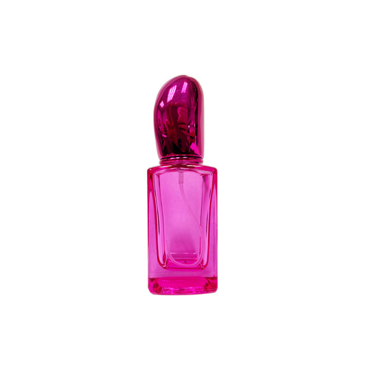 1 oz (30 ml) Pink Glass Square Bottle with Pink Stone Cap