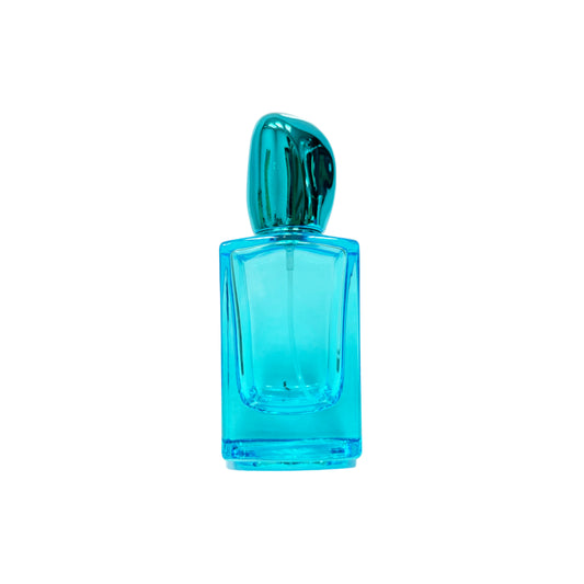 1.7 oz (50 ml) Blue Glass Square Bottle with Blue Stone Cap