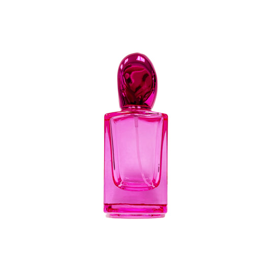 1.7 oz (50 ml) Pink Glass Square Bottle with Pink Stone Cap