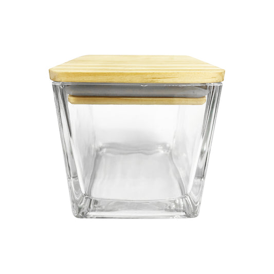 10 oz (300 ml) Clear Glass Square Candle Jar with Wooden Lid