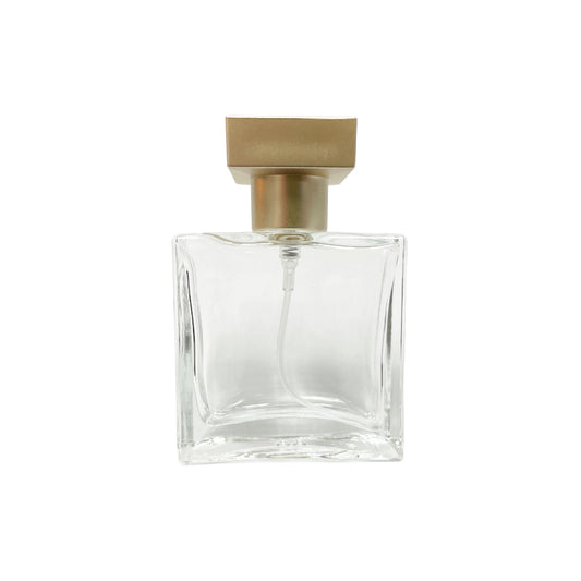 30 ml Clear Glass Square Perfume Bottle with Metal Square Cap