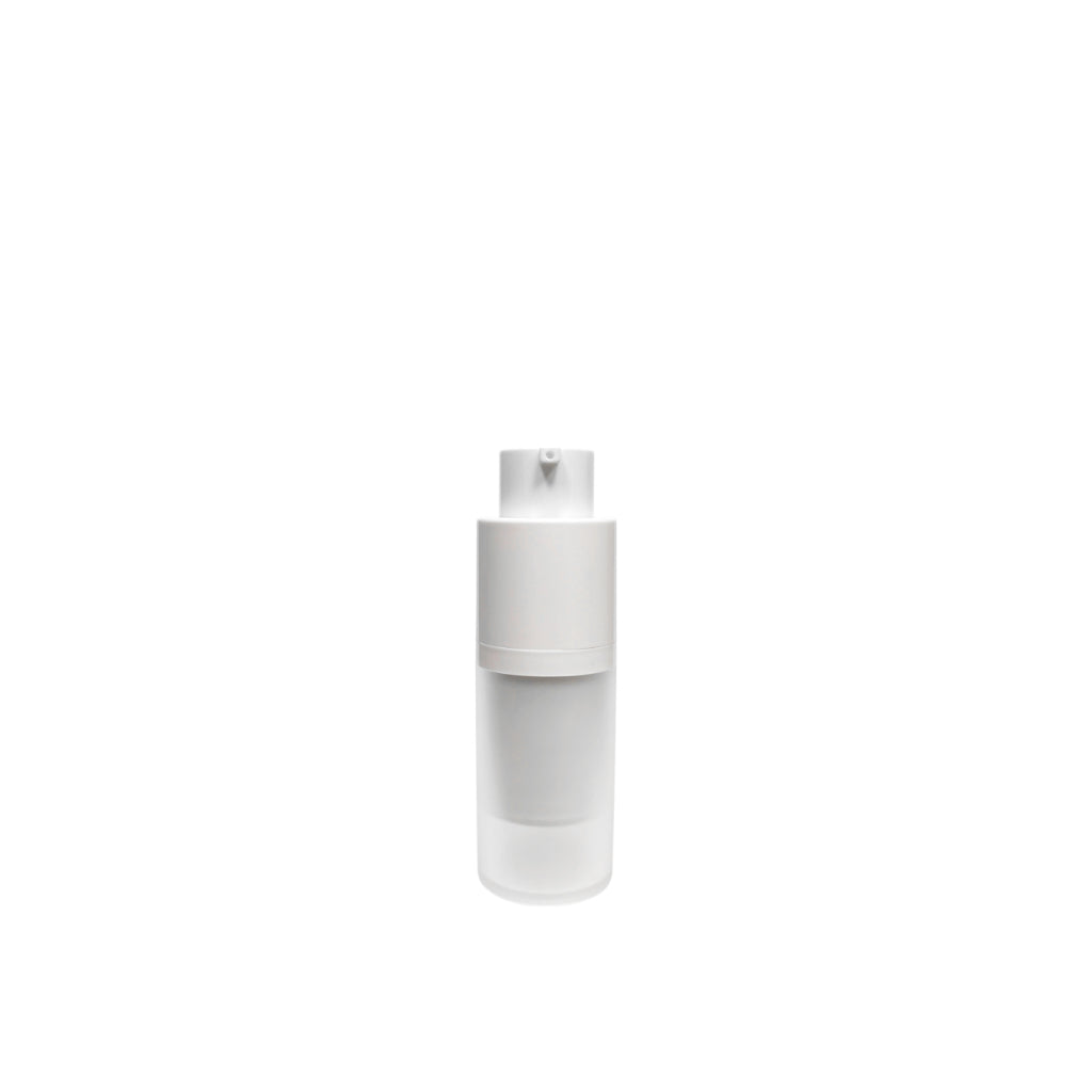 1 oz (30 ml) White Frosted Cylinder Twist Airless Lotion Pump