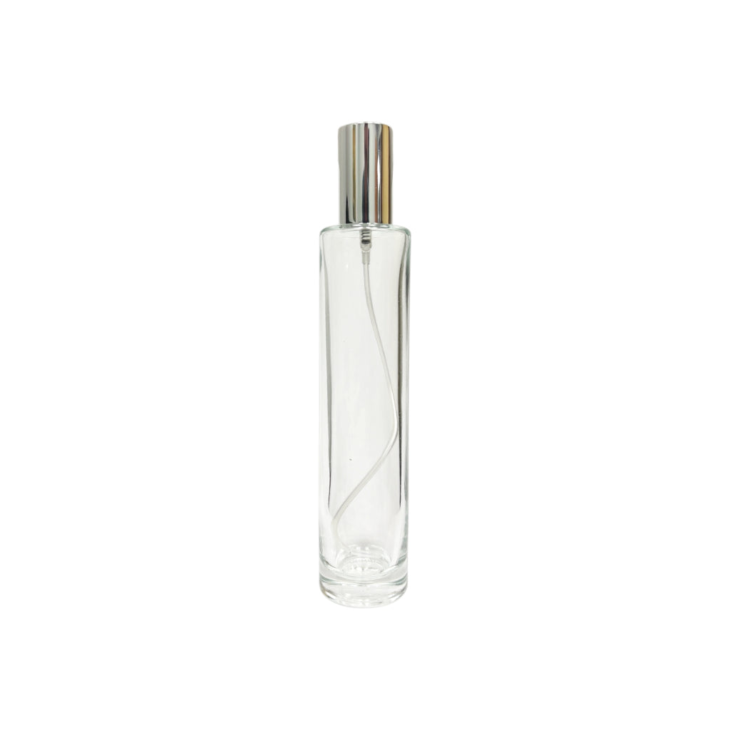 1.7 oz (50 ml) Clear Glass Cylinder Perfume Bottle with Silver Sprayer