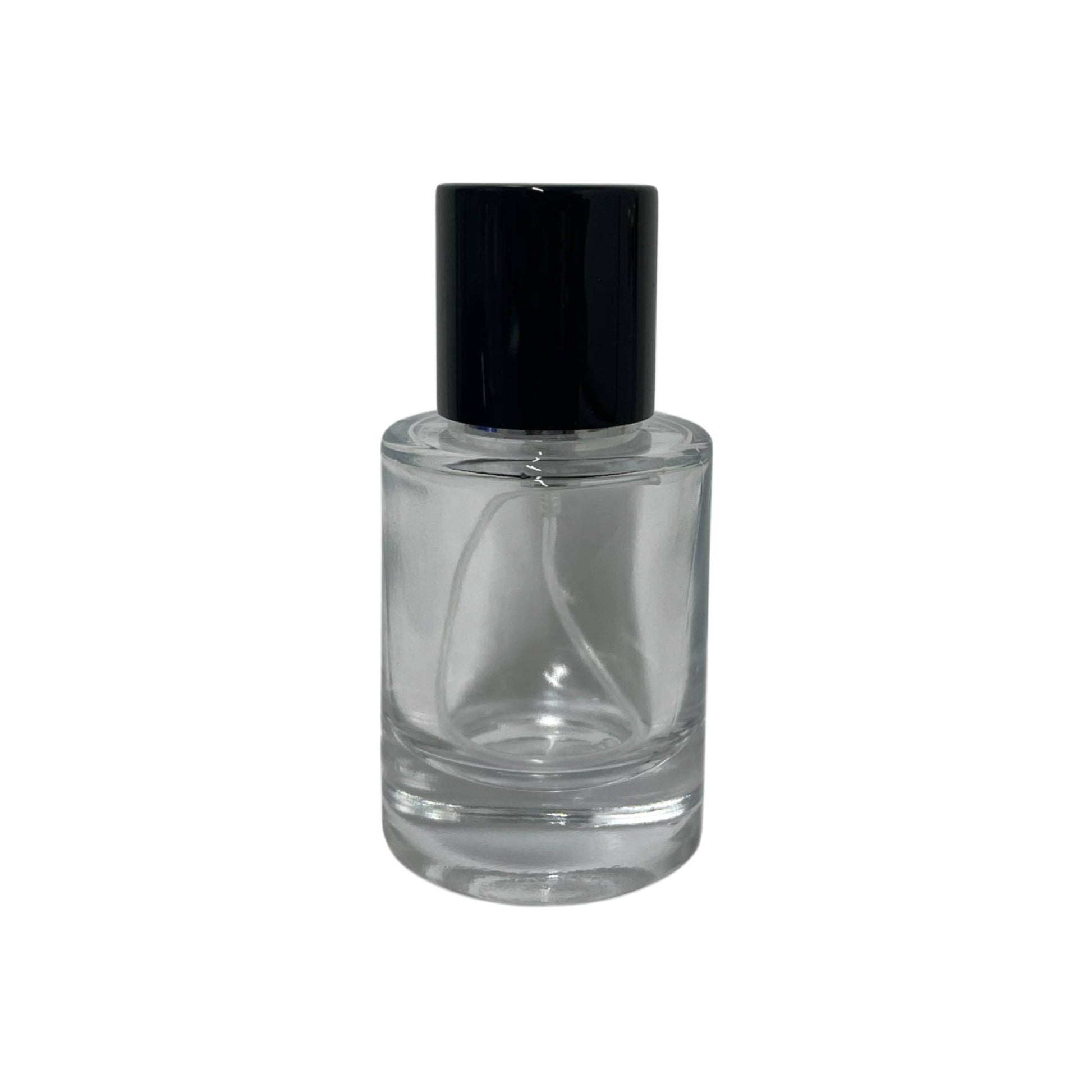 1 oz (30 ml) Clear Glass Cylinder Perfume Bottle with Black Magnetic Latch - World of Aromas