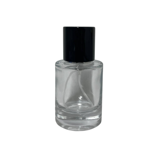 1 oz (30 ml) Clear Glass Cylinder Perfume Bottle with Black Magnetic Latch - World of Aromas