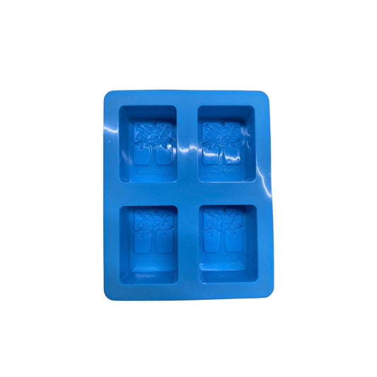 Blue Rectangular 4-Cavity Tree Pattern Silicone Soap Mold
