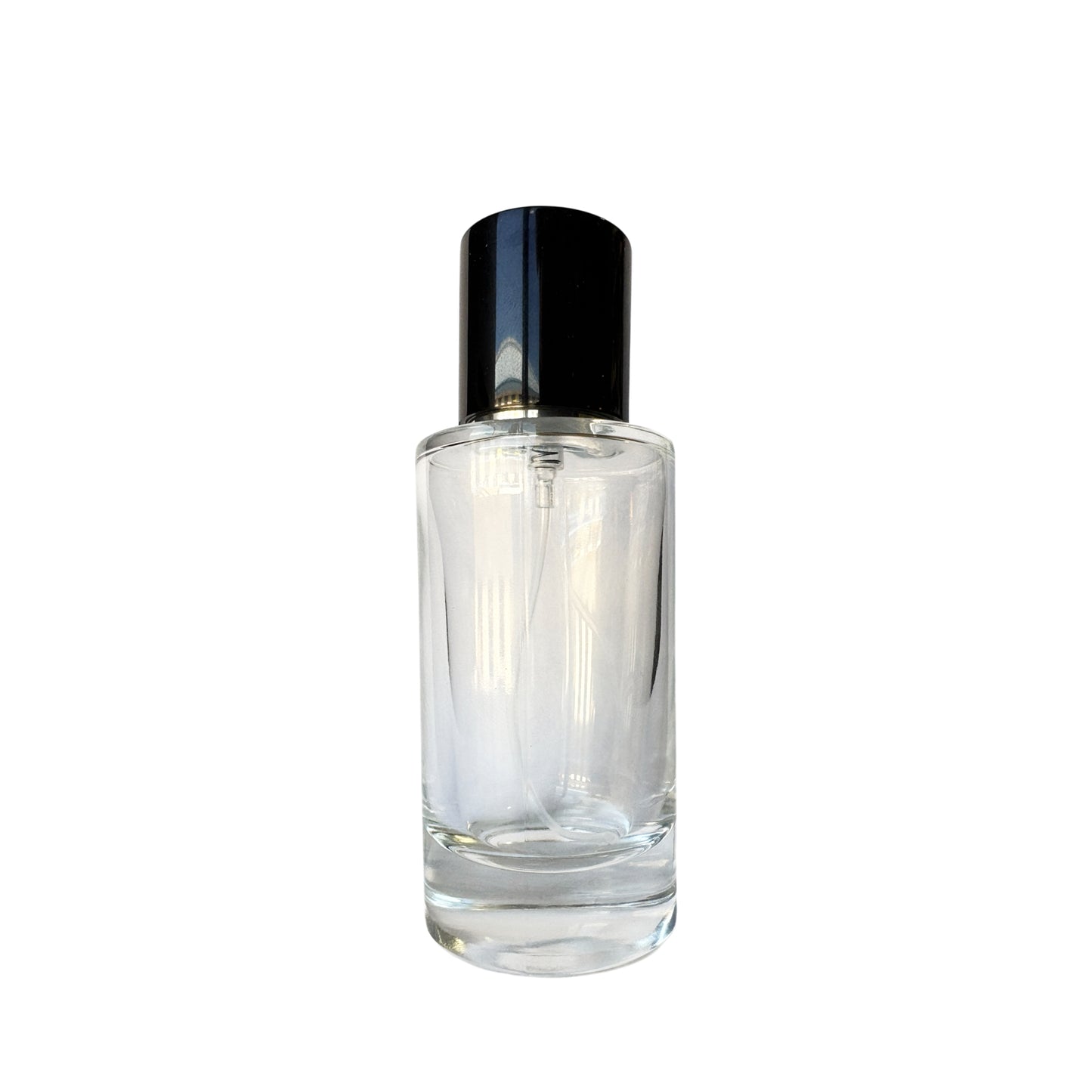 1.7 oz (50 ml) Clear Glass Cylinder Perfume Bottle with Black Magnetic Latch - World of Aromas