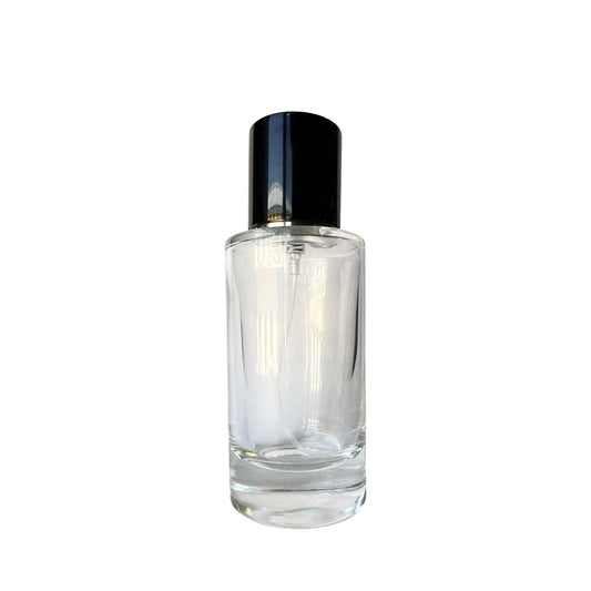 1.7 oz (50 ml) Clear Glass Cylinder Perfume Bottle with Black Magnetic Latch