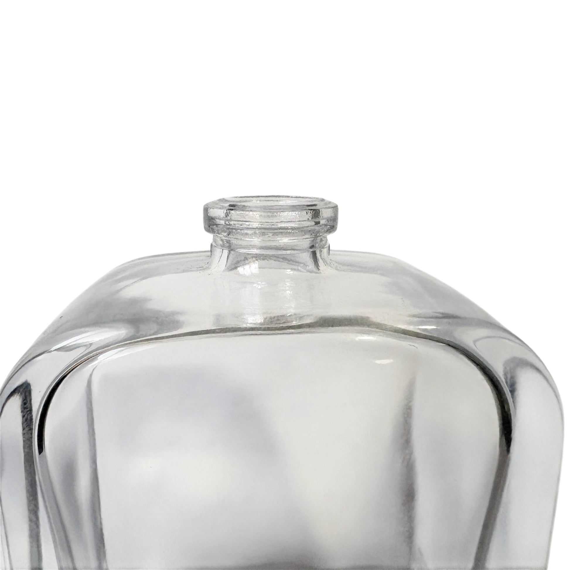 1.7 oz (50 ml) Clear Glass Rounded Rectangle Easy Crimp 15 mm Neck Perfume Bottle with Brown Cap Set - World of Aromas