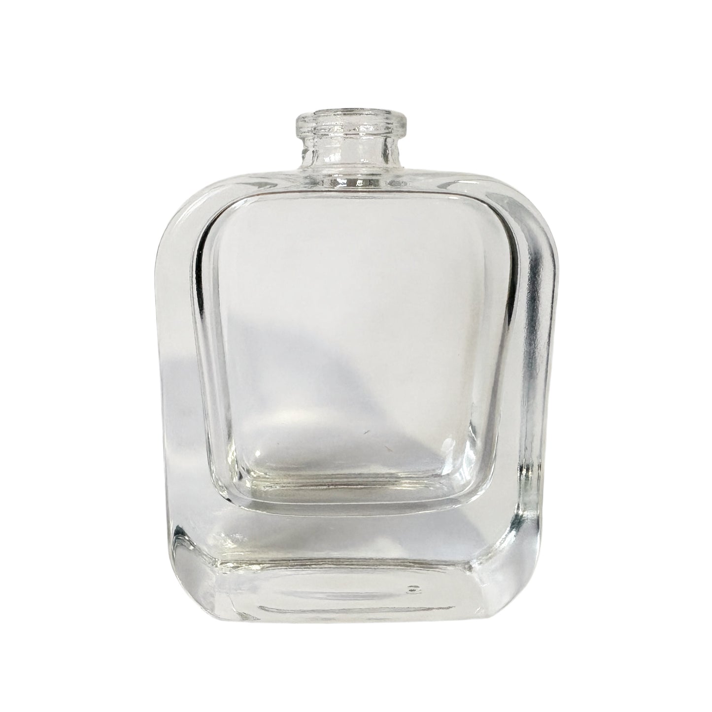 1.7 oz (50 ml) Clear Glass Rounded Rectangle Easy Crimp 15 mm Neck Perfume Bottle with Blond Cap Set - World of Aromas