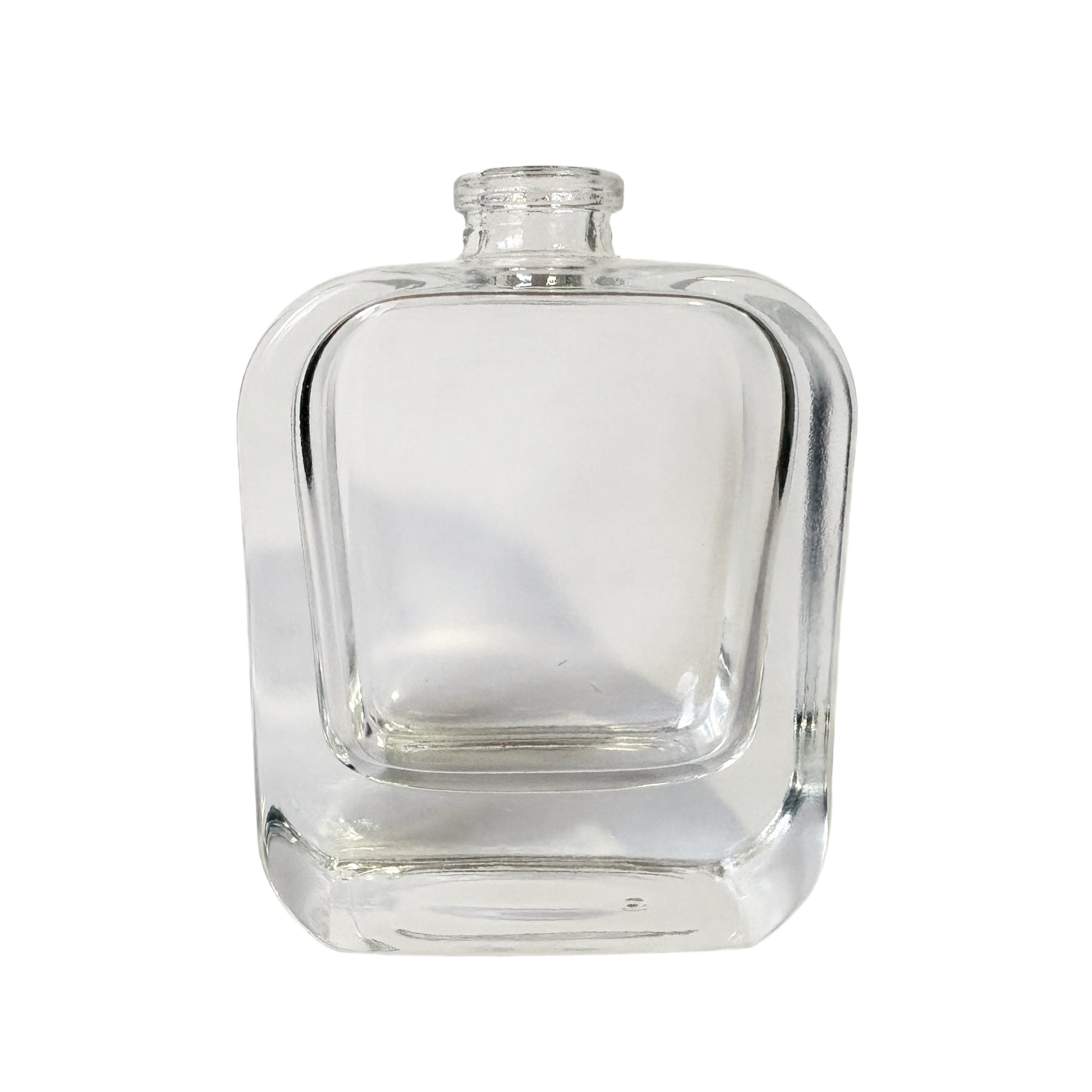 1.7 oz (50 ml) Clear Glass Rounded Rectangle Easy Crimp 15 mm Neck Perfume Bottle with Brown Cap Set - World of Aromas