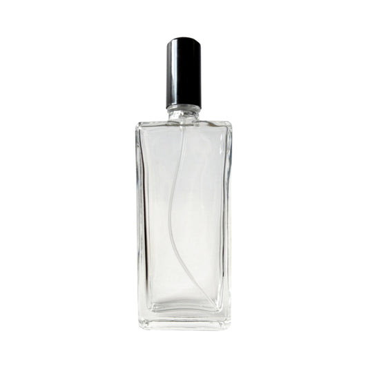 50 ml Clear Glass Rectangular Vintage Black Cap Perfume Bottle