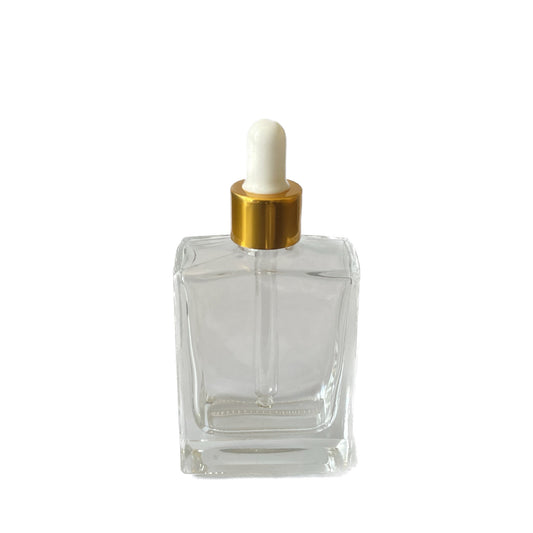 50 ml Clear Glass Serum Bottle with Gold Dropper