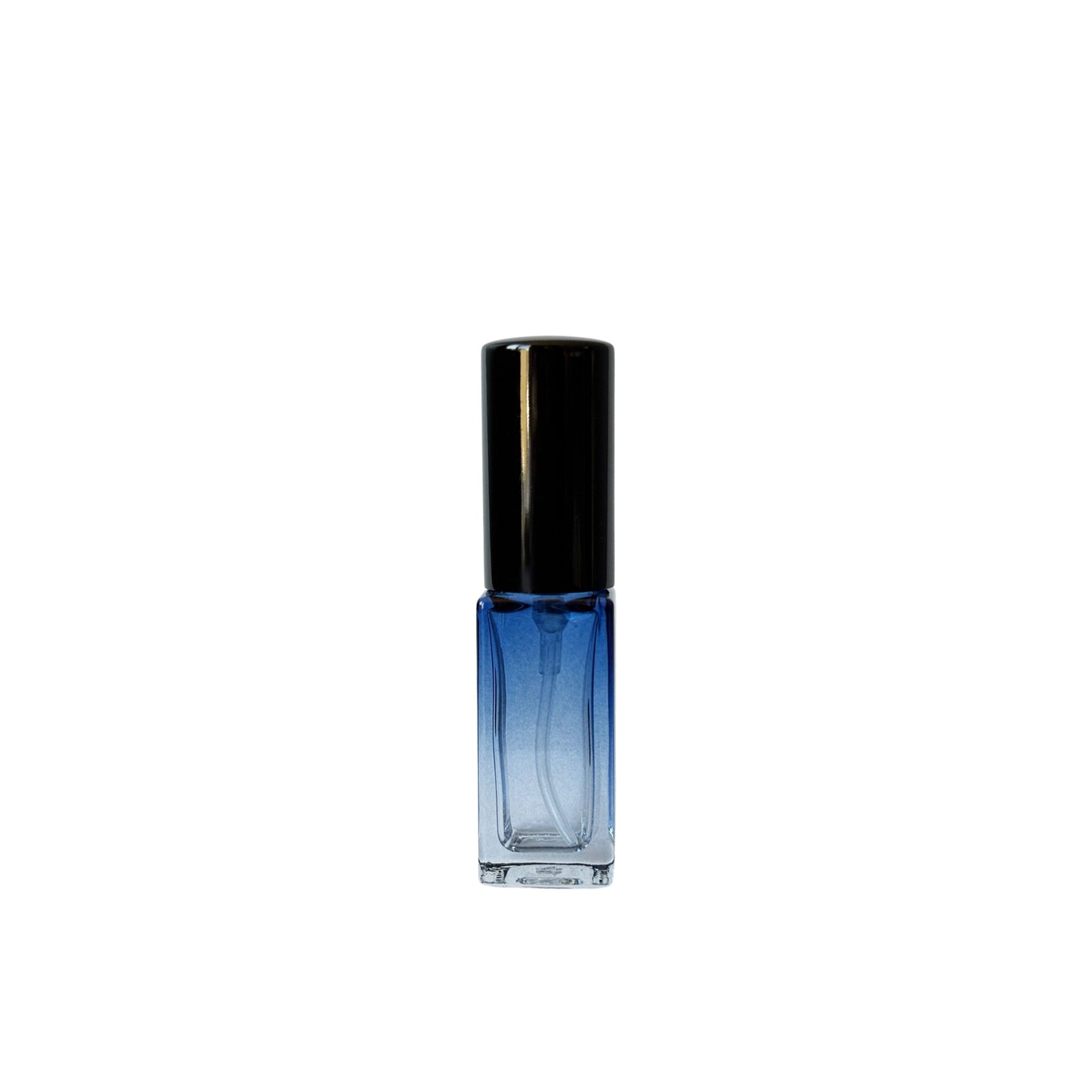 5 ml (0.17 oz) Blue to Clear Gradient Rectangular Glass Perfume Bottle with black cap - World of Aromas