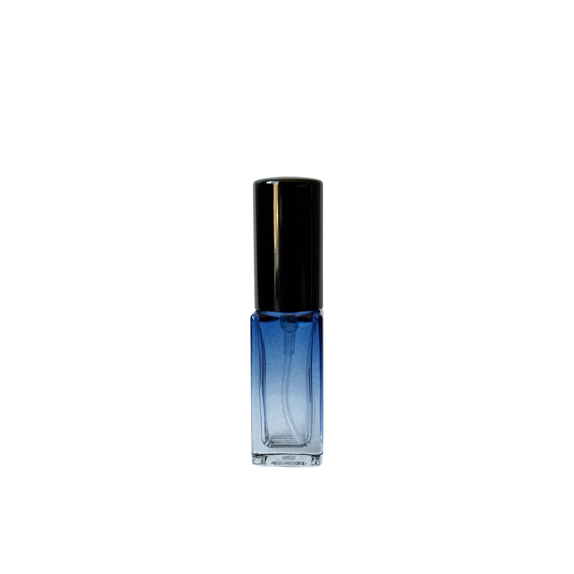 5 ml (0.17 oz) Blue to Clear Gradient Rectangular Glass Perfume Bottle with black cap - World of Aromas