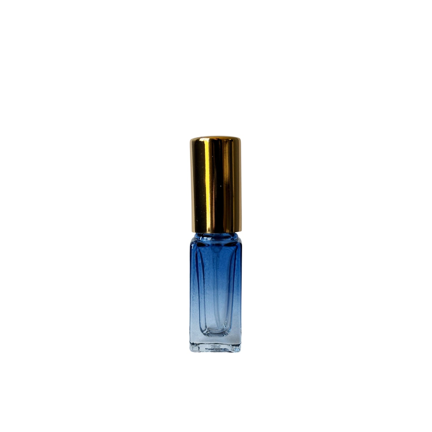 5 ml (0.17 oz) Blue to Clear Gradient Rectangular Glass Perfume Bottle with golden cap - World of Aromas