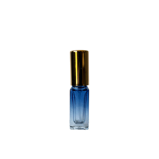 5 ml (0.17 oz) Blue to Clear Gradient Rectangular Glass Perfume Bottle with golden cap - World of Aromas