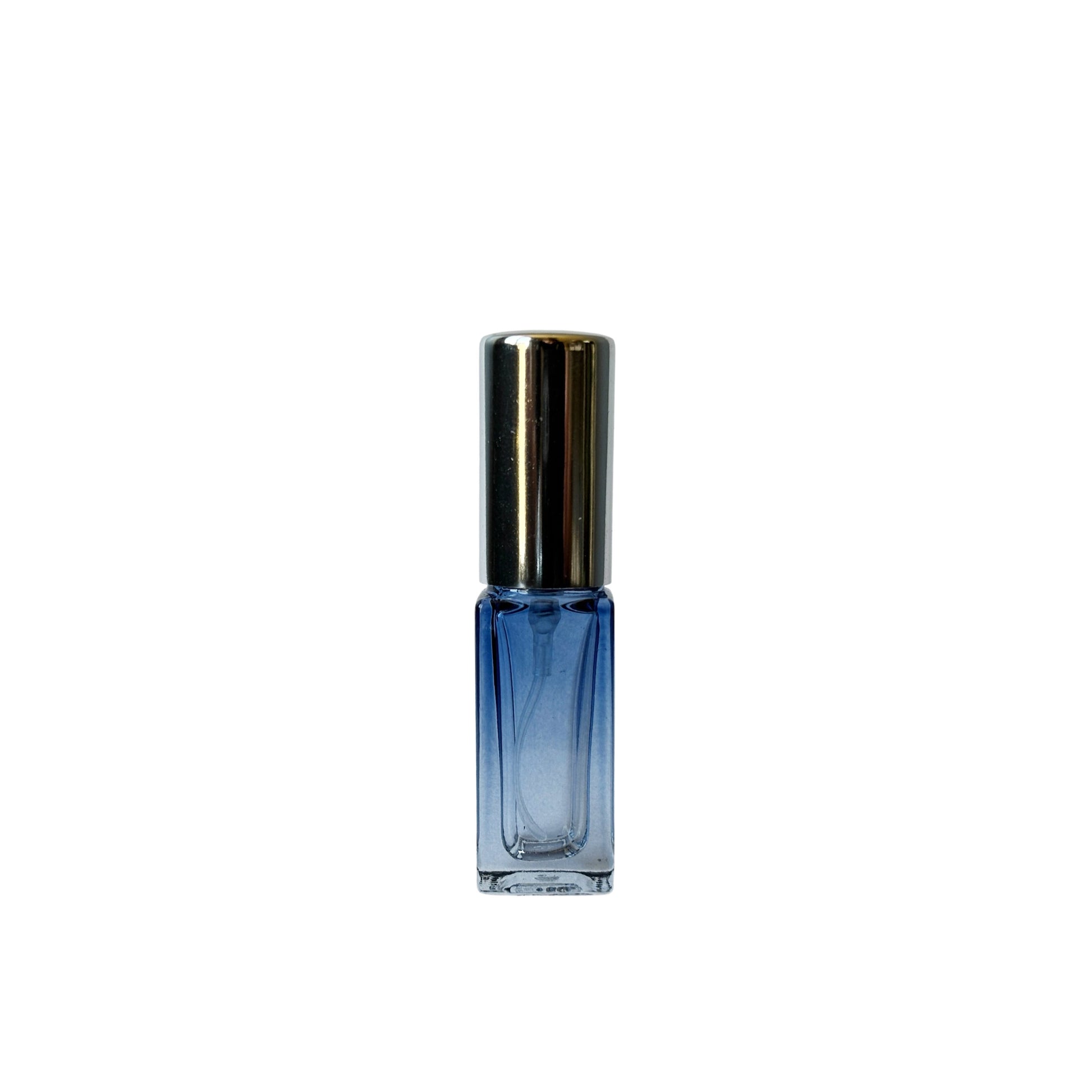 5 ml (0.17 oz) Blue to Clear Gradient Rectangular Glass Perfume Bottle with silver cap - World of Aromas