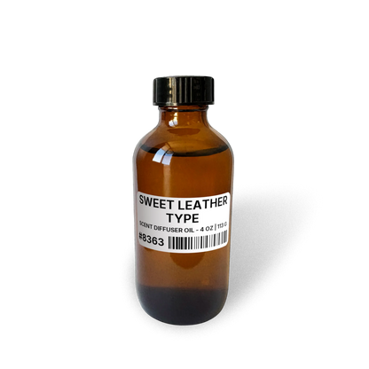 Sweet Leather Type Scent Diffuser Oil - 4 oz | 113 g bottle image showing Scent Diffuser Oil in 4 oz size. Fragrance product bottle photo for Sweet Leather Type Scent Diffuser Oil - 4 oz | 113 g.