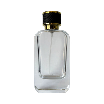 3.4 oz (100 ml) Clear Glass Rounded Rectangle Perfume Bottle with Black Cap - World of Aromas