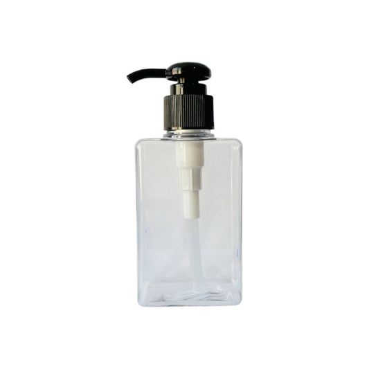 150 ml clear plastic pump bottle with black casing