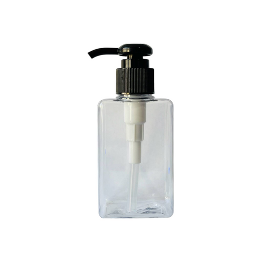 100 ml clear plastic pump bottle with black casing