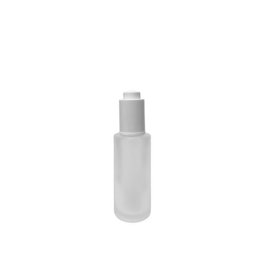 1.7 oz (50 ml) Frosted Clear Glass Cylinder Bottle with White Dropper
